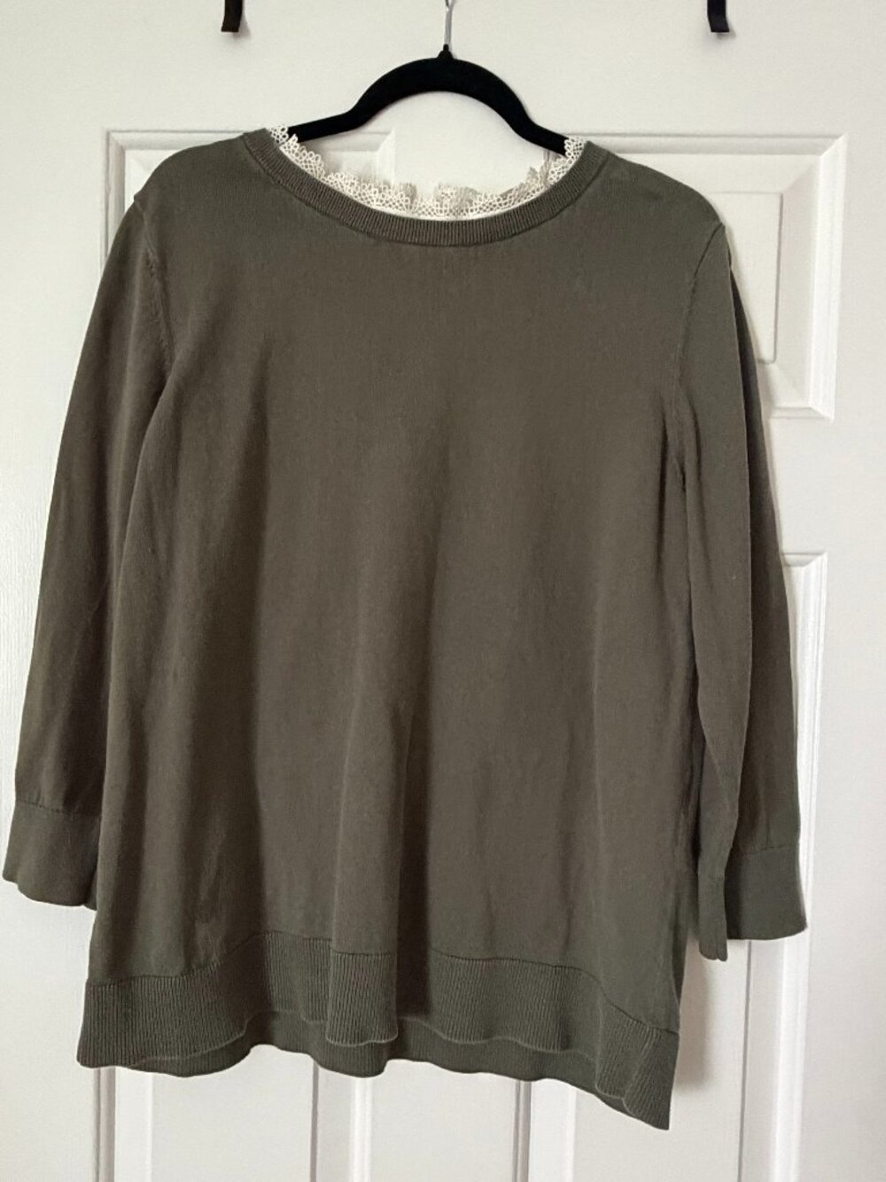 Olive Lace Trim Sweater